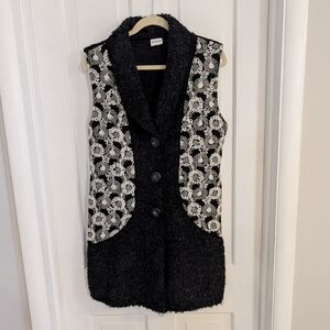 Sioni Womens Wool‎ Mohair Blend Long Sweater Vest LARGE Boho Embroidered Artsy